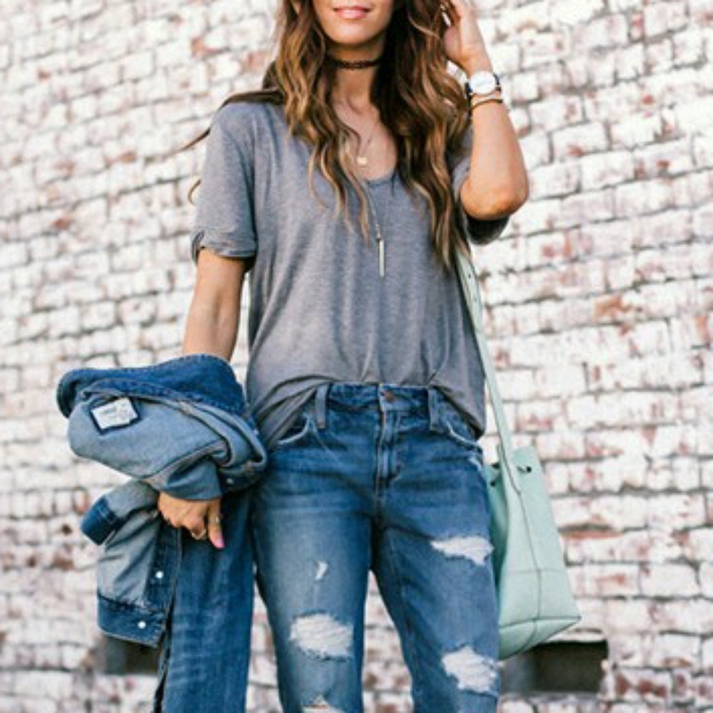 NWT Heather Grey Relaxed V Neck Tee